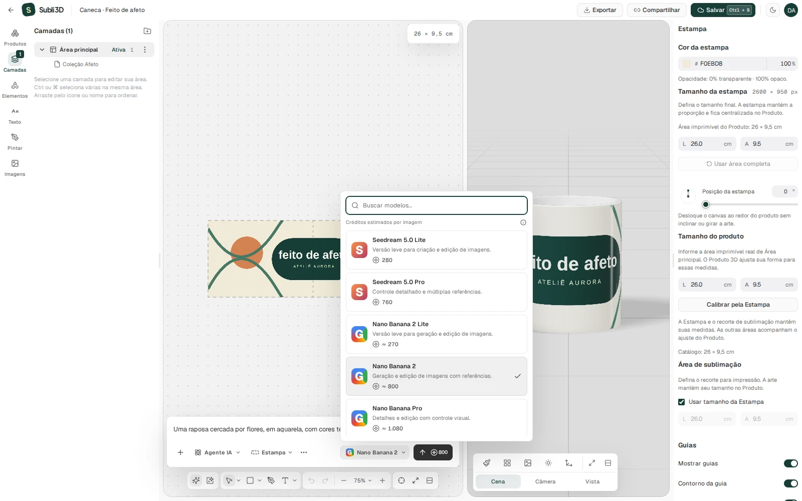 Menu do chat para escolher o modelo de inteligência artificial